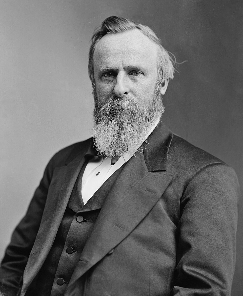 black and white photo portrait of US President Rutherford B. Hayes